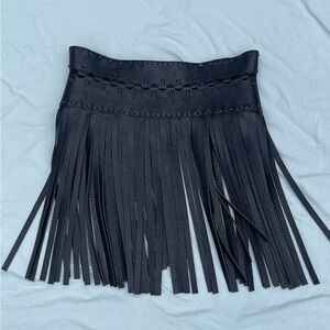 BCBGmaxAzria faux leather fringe skirt